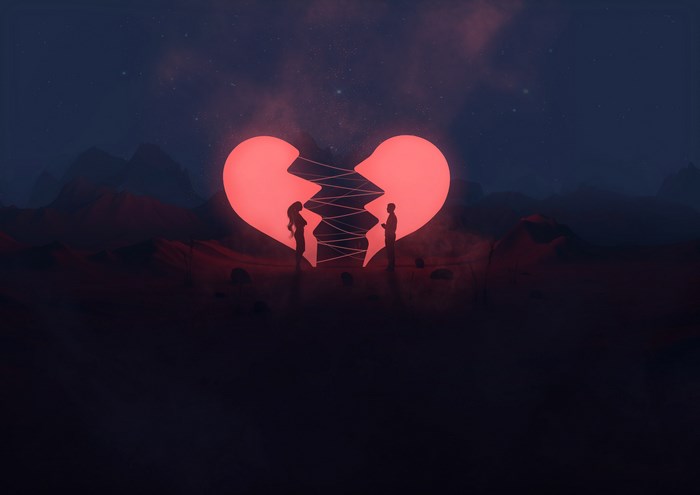 Neon Art of Lovers Mending Broken Heart in 4K
