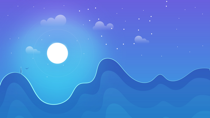 Night landscape with moon and stars
