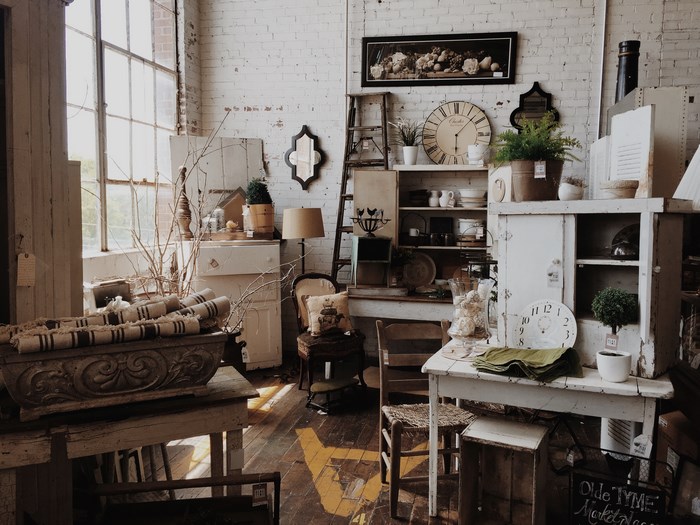 Vintage shop interior with antique furniture and decor