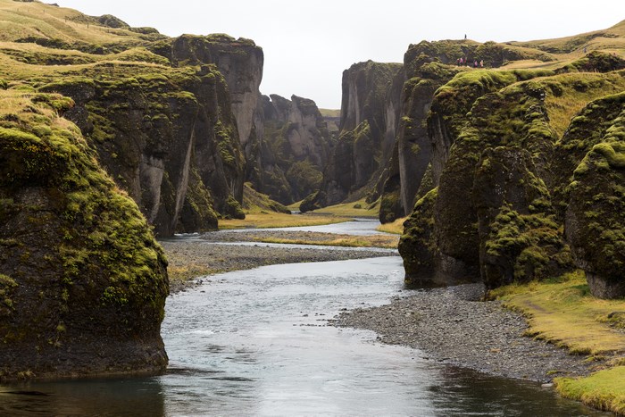 Mossy canyon with river in Iceland