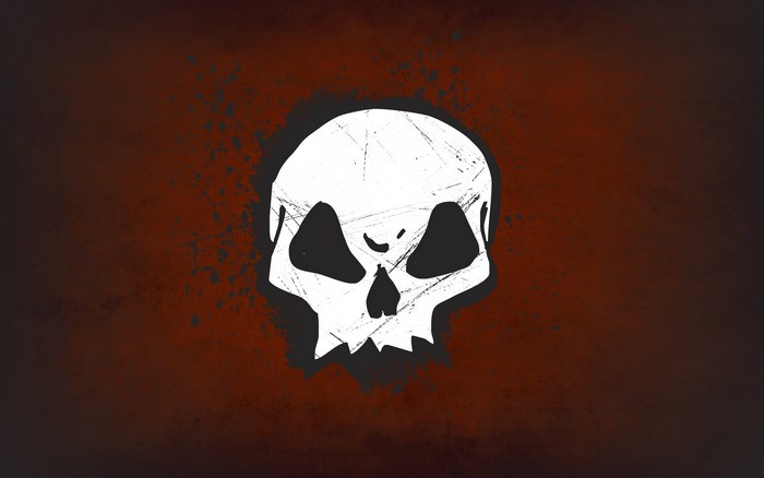 White skull on a dark red background