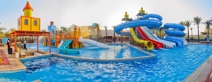 Water park with slides and pools