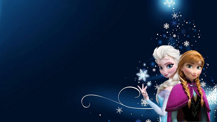 Elsa and Anna from Frozen with snowflakes