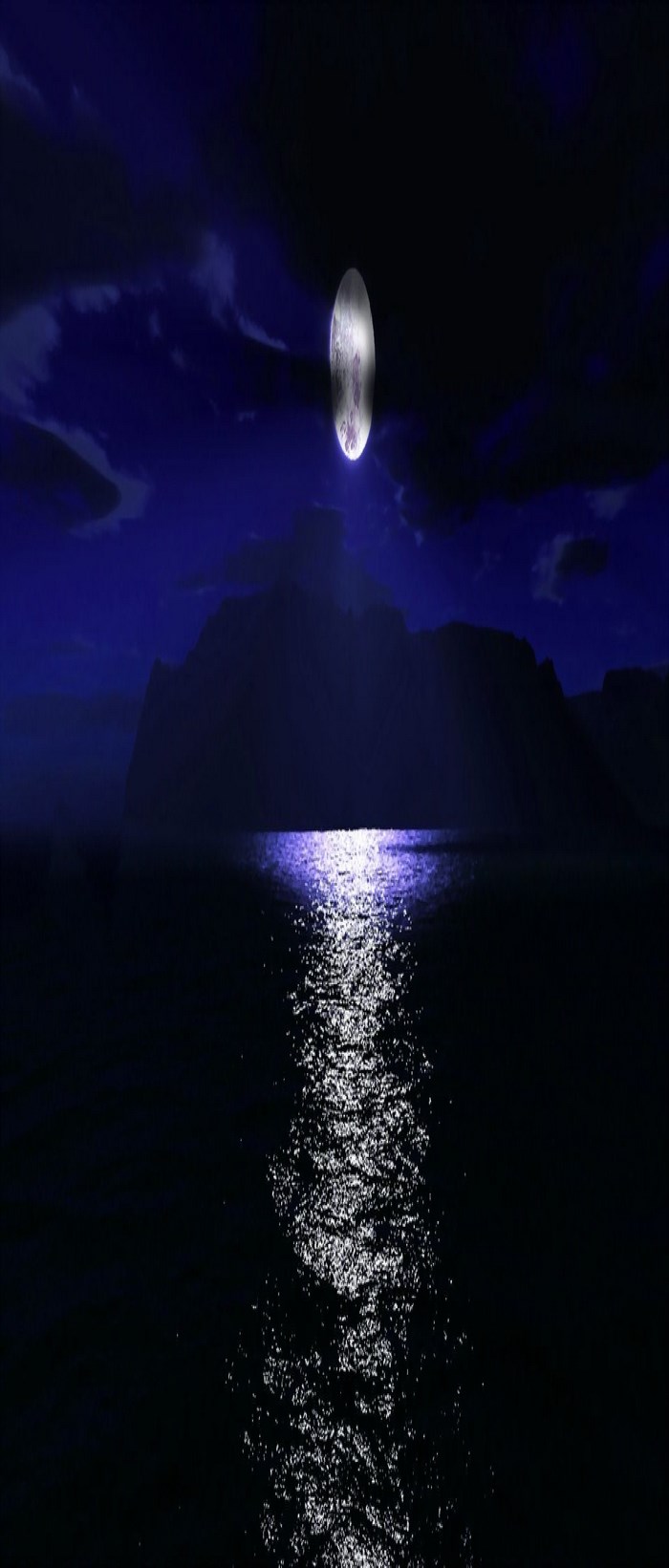 Moonlit night over mountains and sea