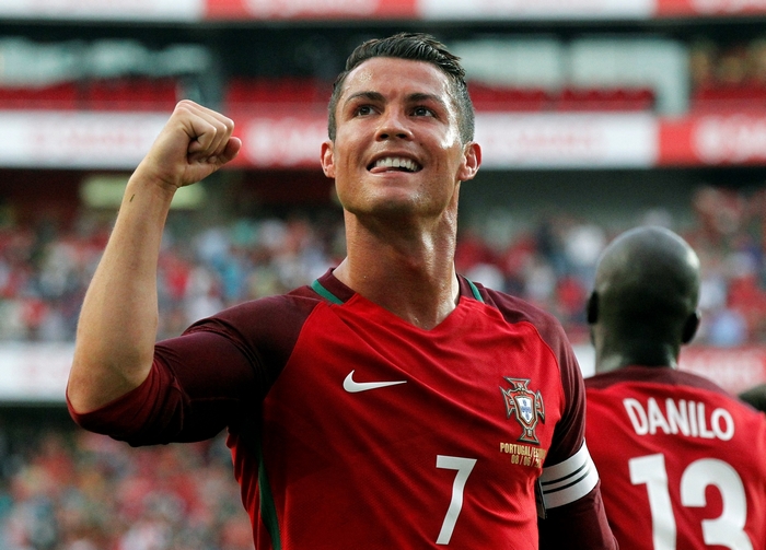 Cristiano Ronaldo Celebrates in Portugal Jersey