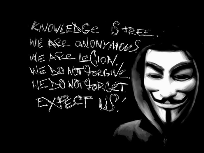 Anonymous mask with text "Knowledge is free"