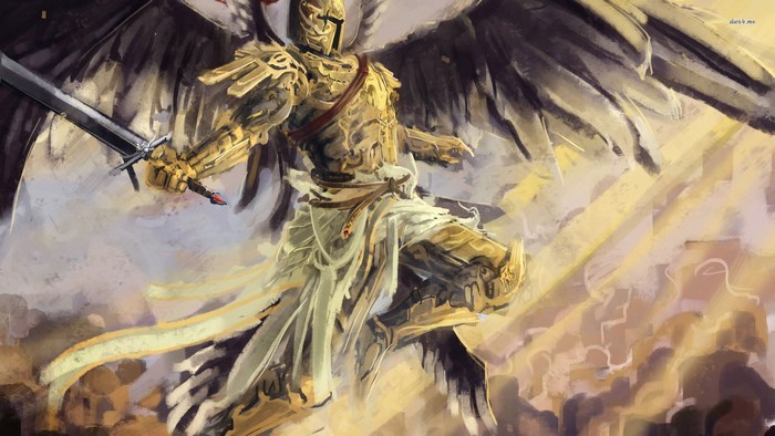 Golden Angel Warrior with Sword and Wings