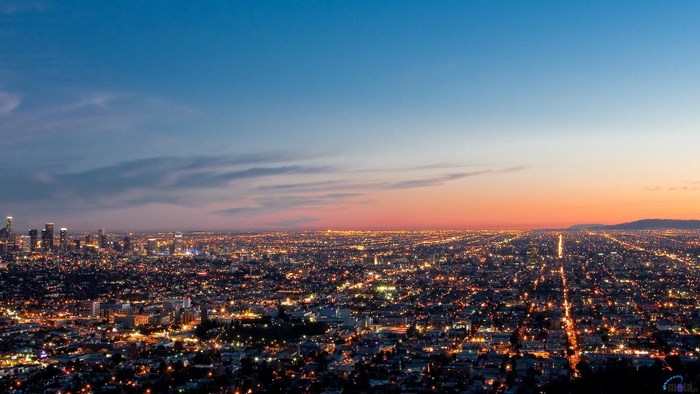 Los Angeles cityscape at dusk from a high vantage point