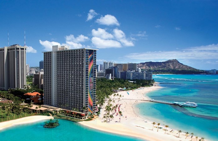 Waikiki Beach with Diamond Head in Hawaii