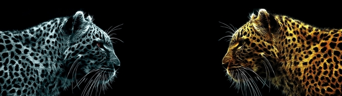 Two stylized leopards facing each other