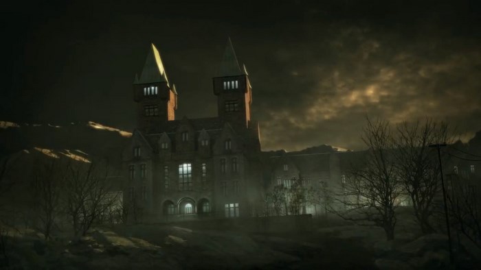 Outlast Asylum building at night