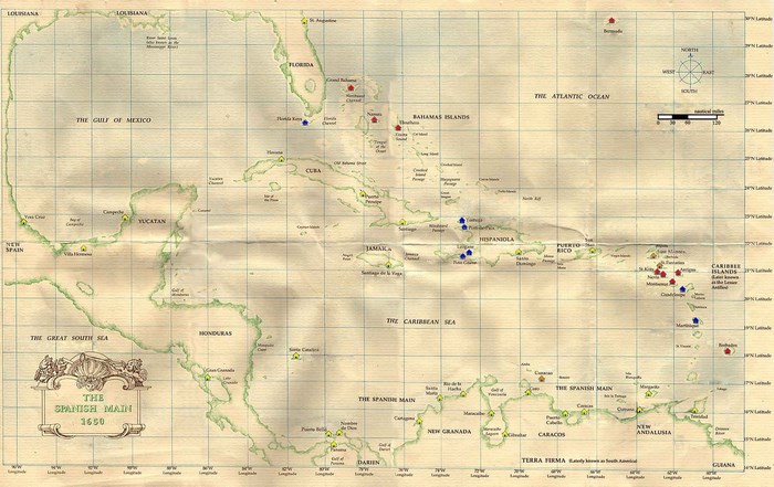 The Spanish Main 1650 Map
