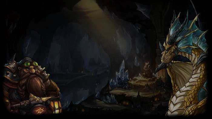 Dwarf and Dragon in a Cave from Gems of War