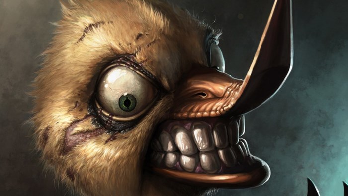 Dark Creature with Large Eyes and Grinning Teeth