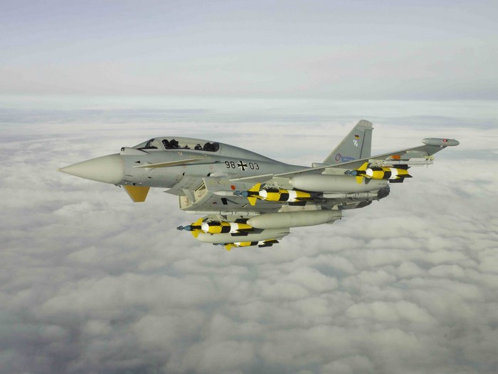 Eurofighter Typhoon with missiles in flight