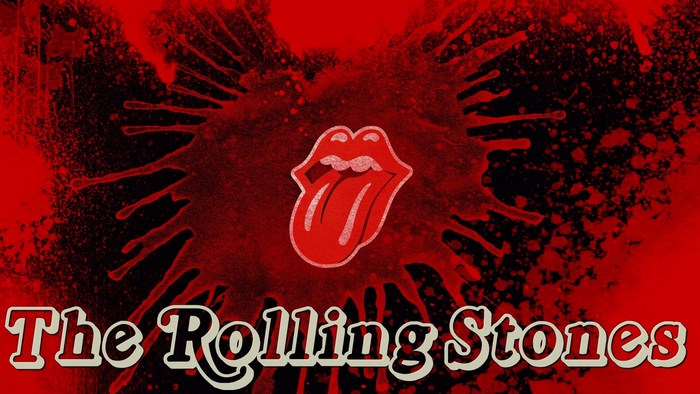 The Rolling Stones logo with red splatter