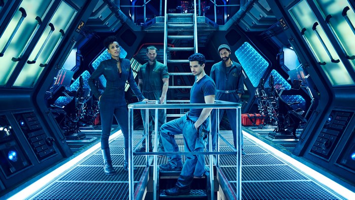 The Expanse crew in spaceship interior
