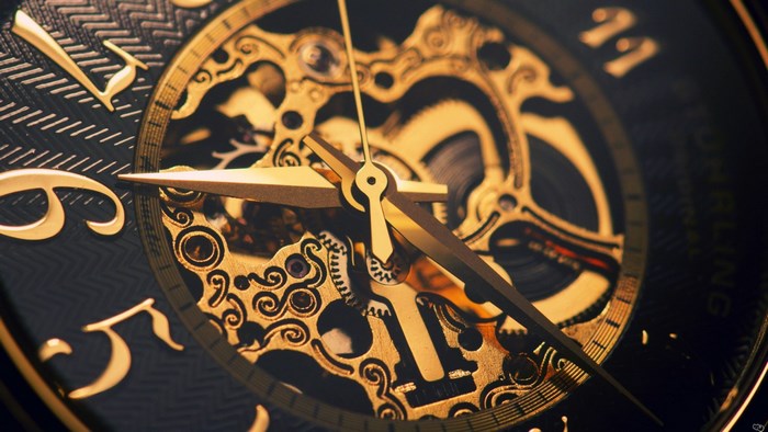 Close-up of a vintage mechanical watch face