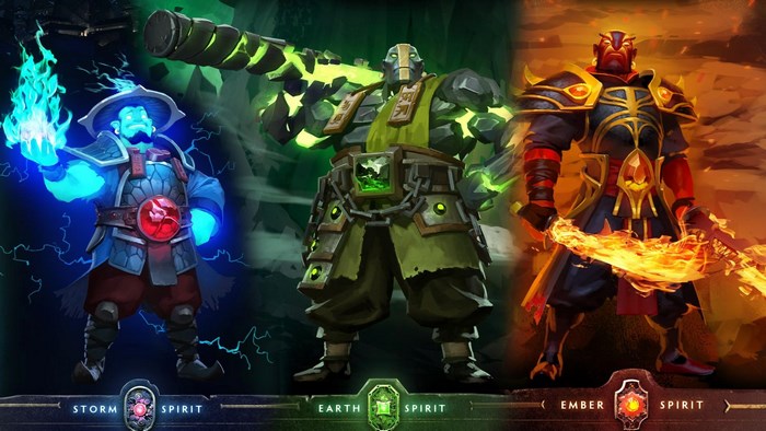 Storm, Earth, and Ember Spirit from Dota 2