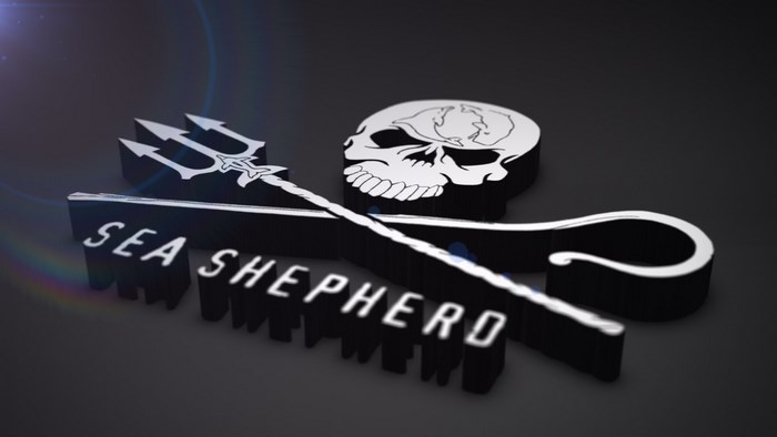 Sea Shepherd logo with trident and skull