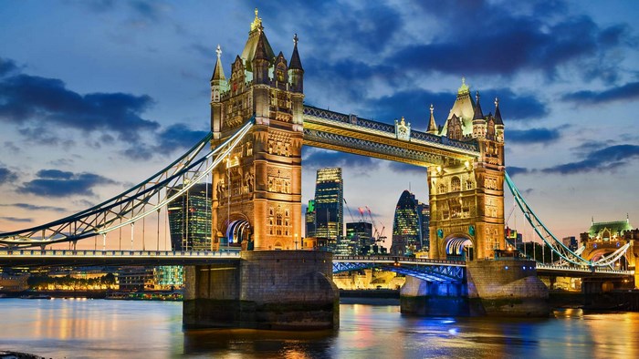 Tower Bridge at Dusk with London Skyline