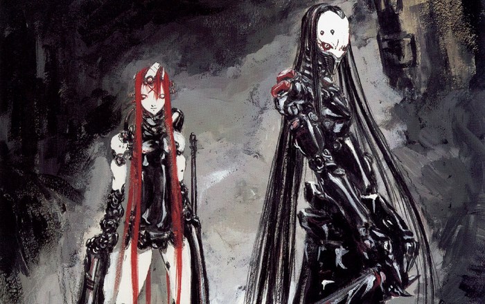 Blame! characters with red and white hair