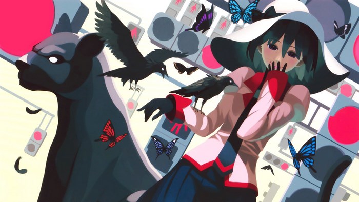 Girl with crows and butterflies from Monogatari Series