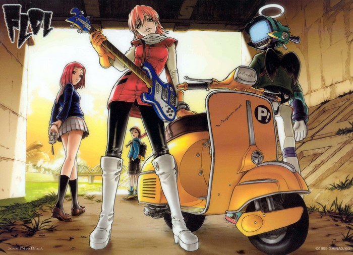 FLCL characters with a scooter