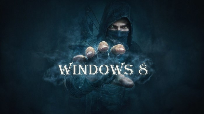 Windows 8 logo with a hooded figure