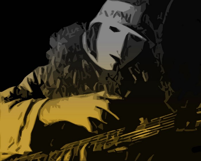 Buckethead playing guitar