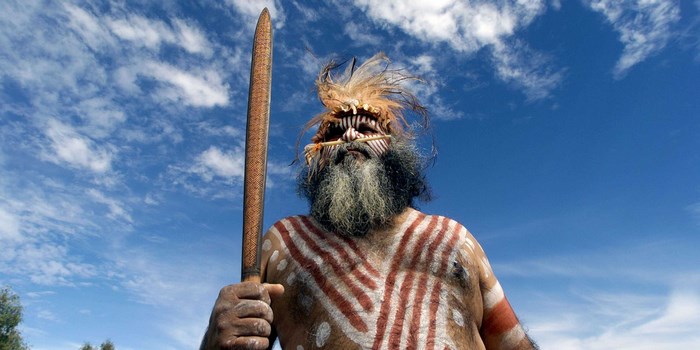 Aboriginal Australian man with spear and body paint