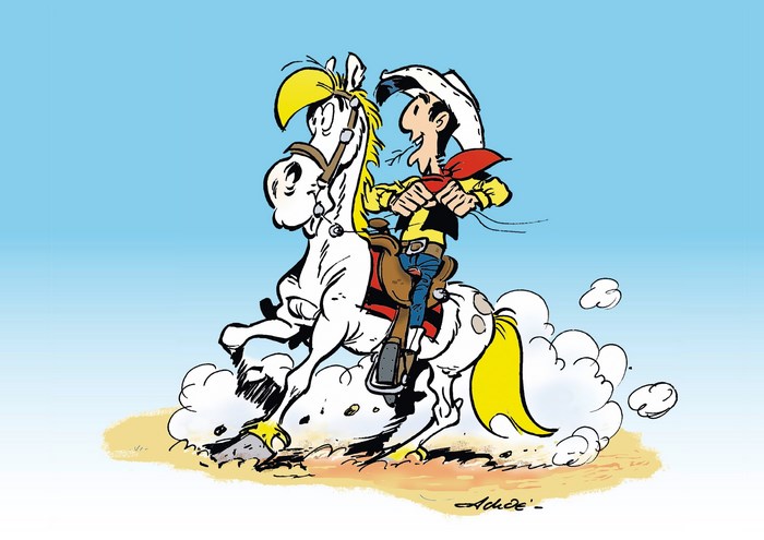 Lucky Luke riding a horse
