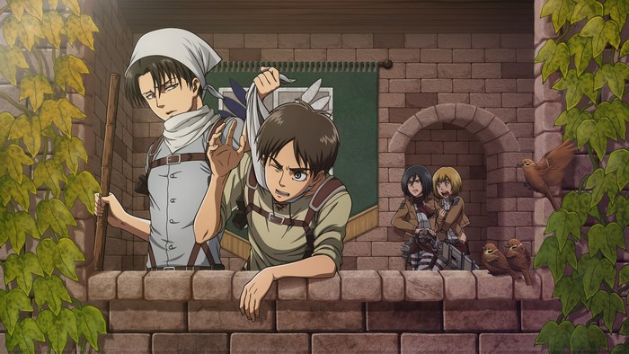 Levi and Eren from Attack on Titan on a balcony