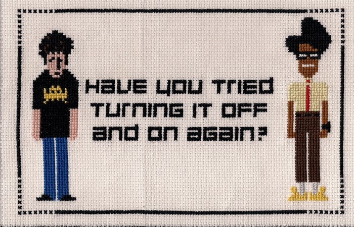 The IT Crowd cross-stitch with text
