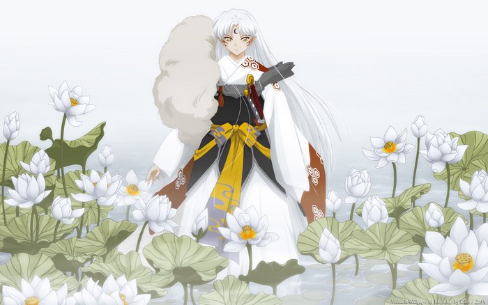 Sesshomaru from Inuyasha surrounded by lotuses