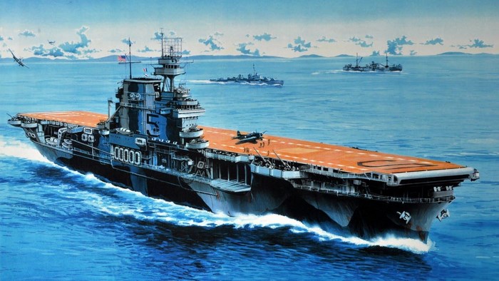 USS Yorktown CV-5 Aircraft Carrier at Sea