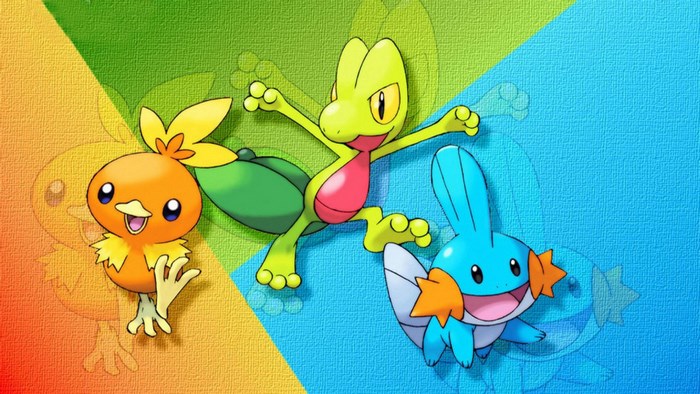 Torchic, Treecko, and Mudkip from Pokemon