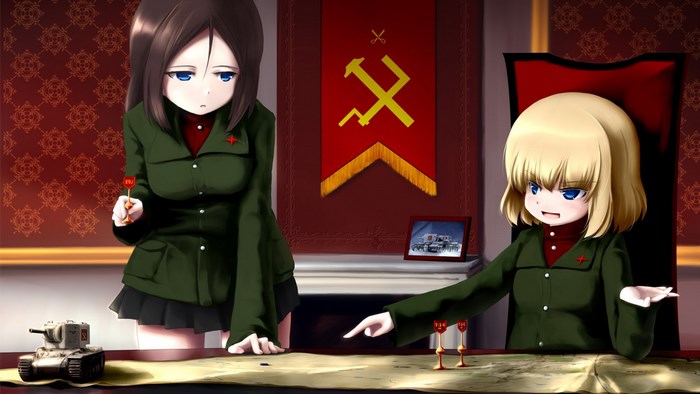 Girls und Panzer characters at a war table
