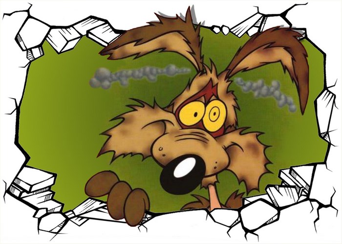 Wile E. Coyote breaking through a wall