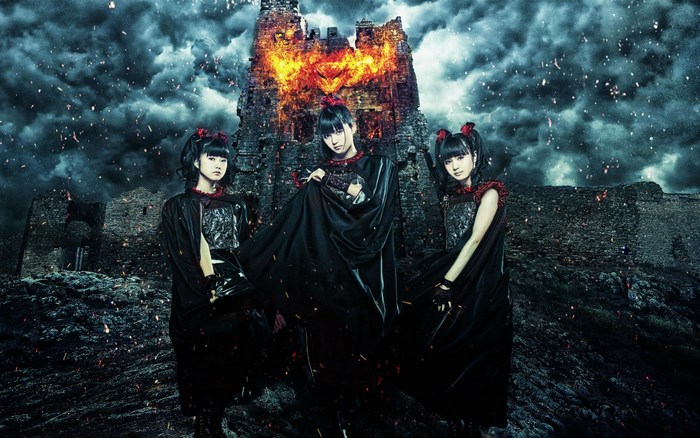 Babymetal Trio with Fiery Castle Backdrop