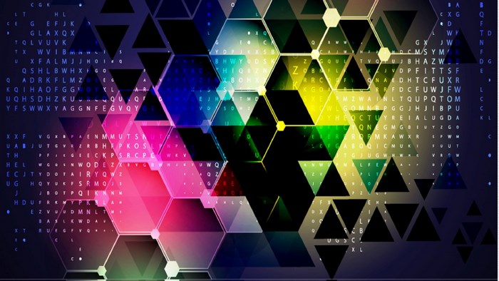 Futuristic Hexagonal and Triangular Geometric Pattern with Text