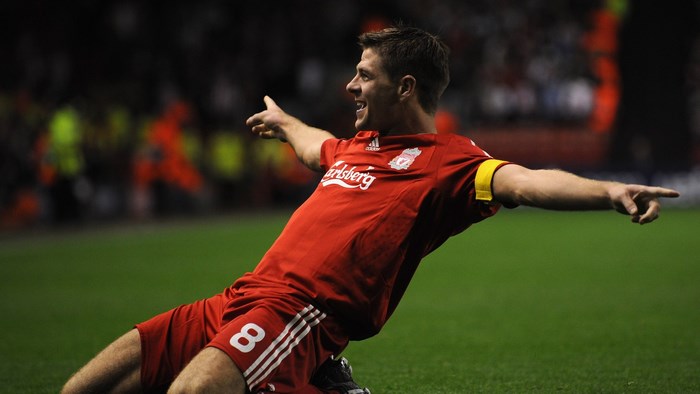 Steven Gerrard of Liverpool FC celebrating