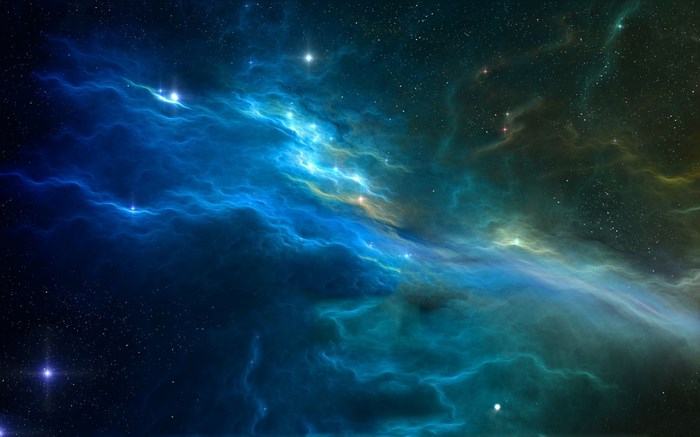 Blue and green nebula with stars