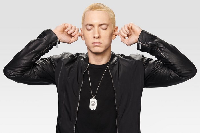 Eminem in Black Jacket with Eyes Closed