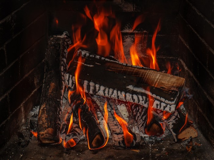Fireplace with burning logs
