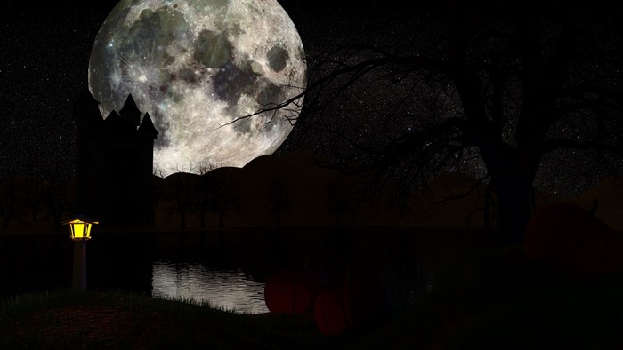 Halloween castle and moon desktop background