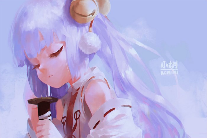 Girl with purple hair holding a sword