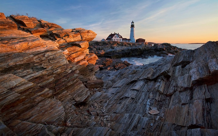 Portland Head Light Lighthouse at Sunset
