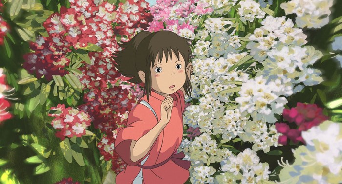 Chihiro Ogino from Spirited Away among flowers