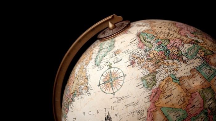 Antique globe showing Europe and Africa